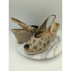 Chico’s Wedge 10 Metallic Animal Print‎ Leopard Peep Toe Slingback Espadrilles